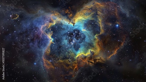 Nebula and stars in deep space, with a vibrant mix of colors and cosmic dust