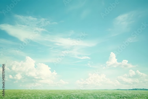 A serene landscape under a clear, healthy atmosphere, symbolizing the benefits of a strong ozone layer, with copy space