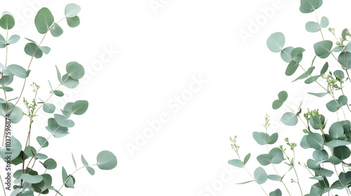 Delicate eucalyptus and plant design, frame creating border for wedding decoration, green leaves isolated with botanical grace, elegant foliage in natural flow photo