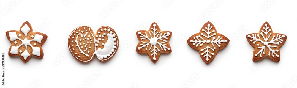 Stylish Christmas gingerbread cookies isolated on a white background. gingerbread cookies in various shapes, including Christmas trees, snowflakes, and human figures Stylish Christmas gingerbread cookies isolated on a white background. gingerbread cookies in various shapes, including Christmas trees, snowflakes, and human figures