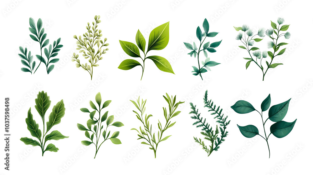 Diverse herb and set display, plant specimens isolated, green fresh healthy ingredient choices, botanical collection with aromatic culinary organic notes Diverse herb and set display, plant specimens isolated, green fresh healthy ingredient choices, botanical collection with aromatic culinary organic notes