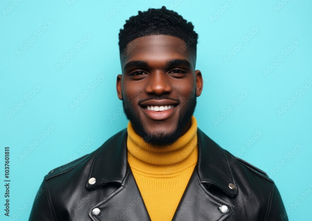 Obraz premium Smiling Man in a Leather Jacket