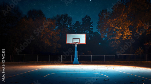 Basketball playground and court night with hoop light outdoor and dark street illuminated, stadium backboard with championship rim spotlight