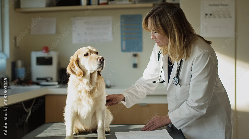 Veterinary doctor examing dog at clinic Veterinary doctor examing dog at clinic