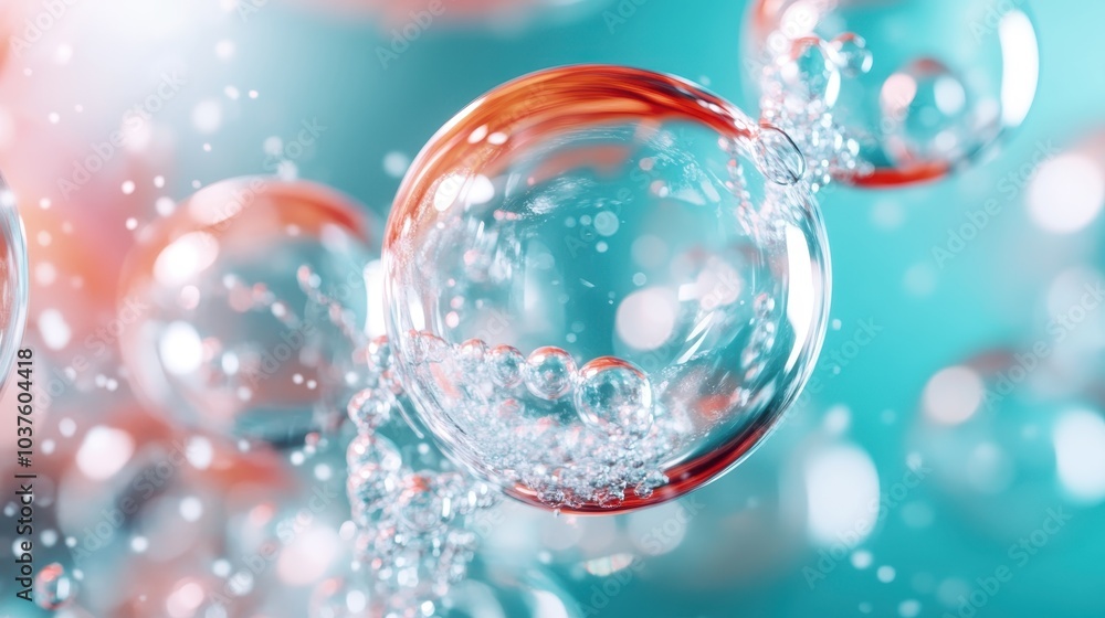 A mesmerizing focus on abstract bubbles in shades of red and clear, fluidly moving against a blurred background of blues, symbolizing flow and tranquility. A mesmerizing focus on abstract bubbles in shades of red and clear, fluidly moving against a blurred background of blues, symbolizing flow and tranquility.