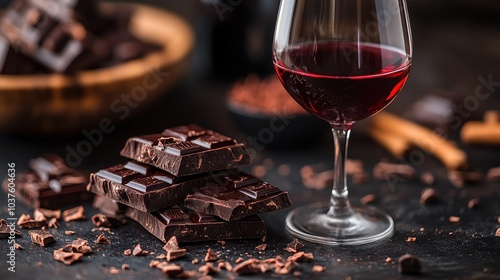 Indulge in the decadence a perfect pairing of rich dark chocolate and elegant red wine for the ultimate treat