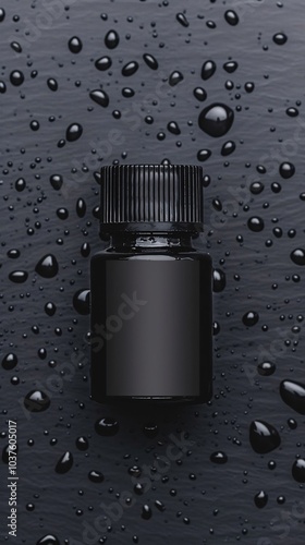Black Cosmetic Bottle Mockup on Dark Wet Background