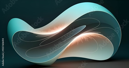 Elegant Gradient of Seaform and smoke lights effect adding a deep effect of 3d rendering. Curves and interconnection, creating a continuous, futuristic and wave-like movement. Wall decor, wallpaper. photo