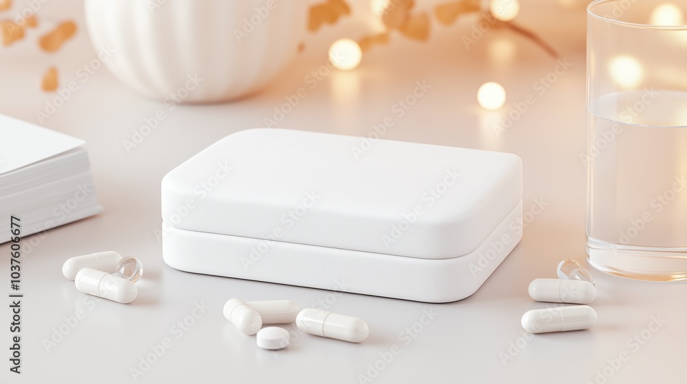 Evening vitamin routine on a bedside table with warm lighting and a glass of water Evening vitamin routine on a bedside table with warm lighting and a glass of water