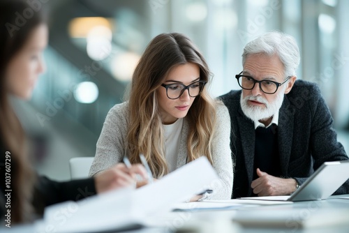 A team of professionals collaborates around a table in a modern office, focusing on teamwork, communication, and strategic planning for business success.