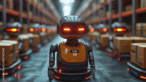 Wallpaper Mural A futuristic warehouse with robotic arms efficiently sorting packages into designated shipping lanes for rapid delivery Torontodigital.ca