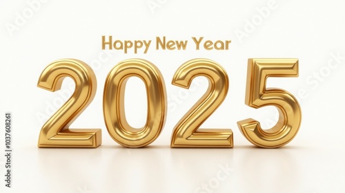 2025 golden digits wishing happy new year on white background