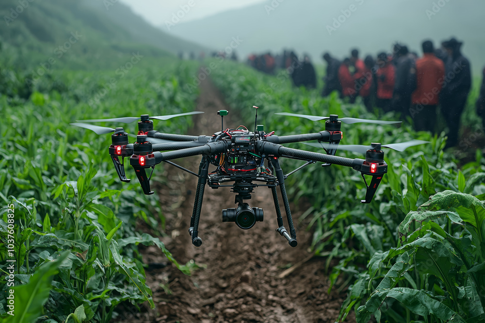 A farmer using drones to monitor crops, highlighting the integration of technology in modern agriculture. Concept of precision agriculture. A farmer using drones to monitor crops, highlighting the integration of technology in modern agriculture. Concept of precision agriculture.