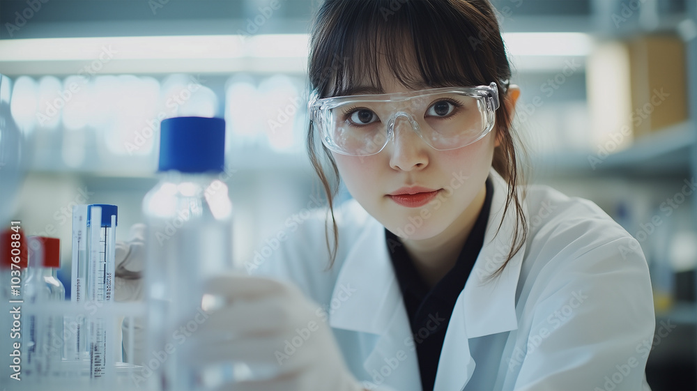 水質検査を行う女性科学者 水質検査を行う女性科学者
