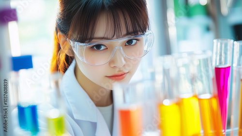 水質検査を行う女性科学者