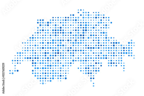 Switzerland Dot Map. Country Digital Style Shape. Switzerland vector image. Country shape blue circular dots. Vibrant vector illustration.