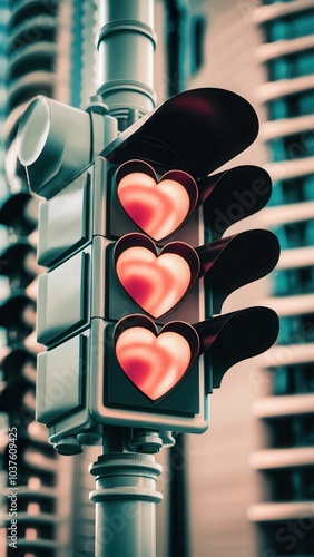 Close-Up of Traffic Light with Heart-Shaped Signals photo