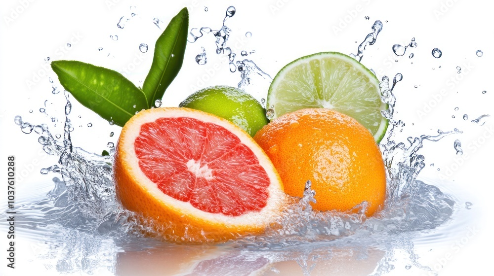 Fresh Citrus Fruits Splashing in Water Fresh Citrus Fruits Splashing in Water