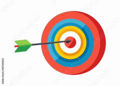 A vibrant illustration of an arrow hitting the bullseye of a target, symbolizing success, accuracy, and achieving goals. Perfect for motivational posters, business presentations.