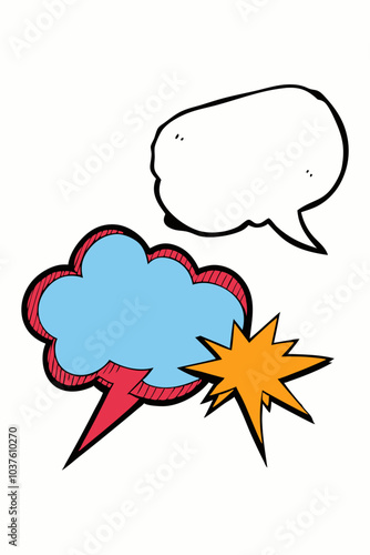 A set of three hand-drawn comic book speech bubbles, perfect for adding a touch of fun and energy to your designs.  The bubbles are in different shapes and sizes.