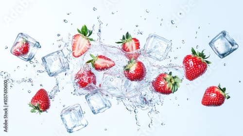 Fresh Strawberries Splashing in Water
