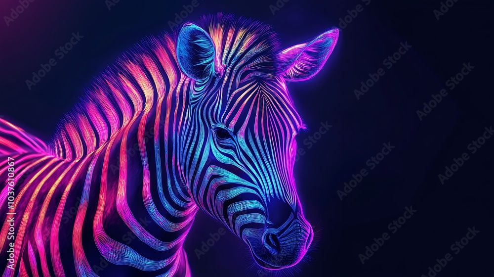 Fototapeta premium Energetic zebra illustration glowing in bold neon colors image