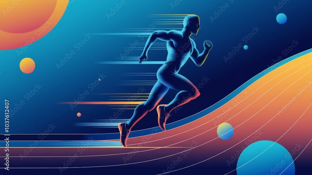 Fototapeta premium Dynamic abstract illustration of a running silhouette with flowing lines and vibrant colors