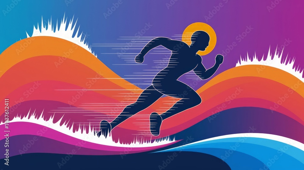 Dynamic abstract illustration of a running silhouette with flowing lines and vibrant colors Dynamic abstract illustration of a running silhouette with flowing lines and vibrant colors