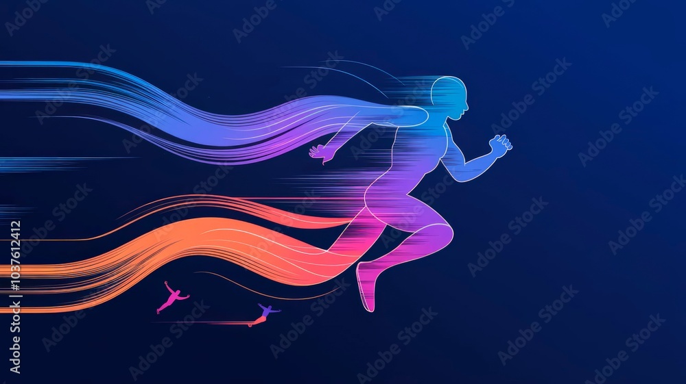 Fototapeta premium Dynamic abstract illustration of a running silhouette with flowing lines and vibrant colors