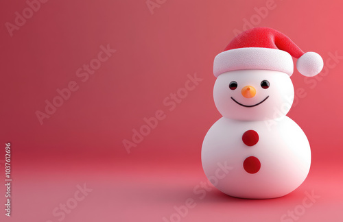 banner of the 3d render winter christmas time , with the snowman on red plain background 