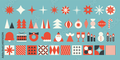 Colorful Retro Christmas Modern Geometric Holiday Icon Collection