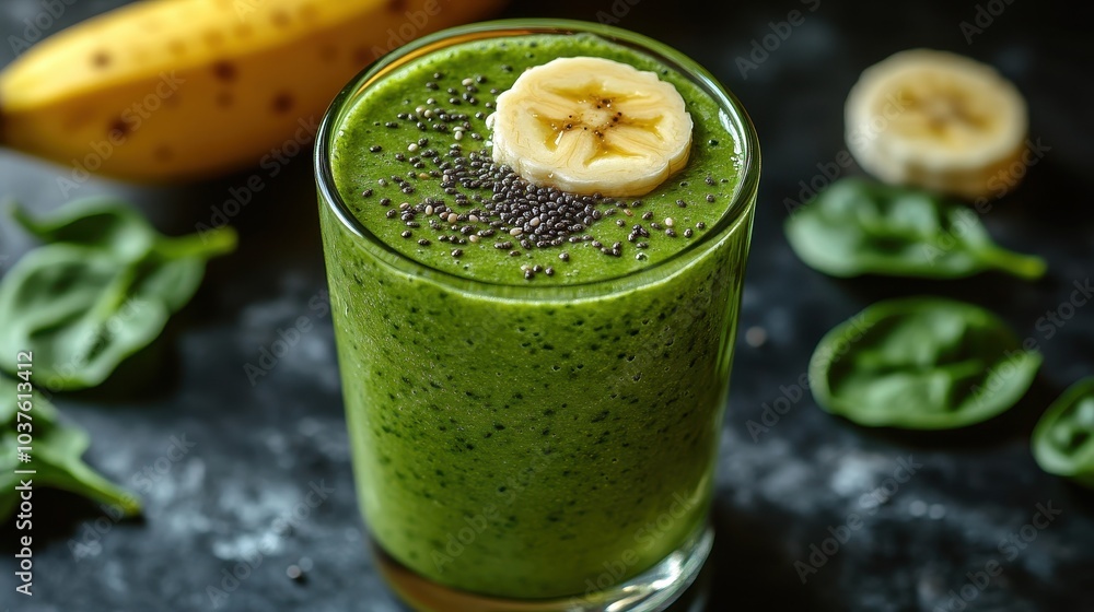 Refreshing green smoothie with banana and chia seeds Refreshing green smoothie with banana and chia seeds