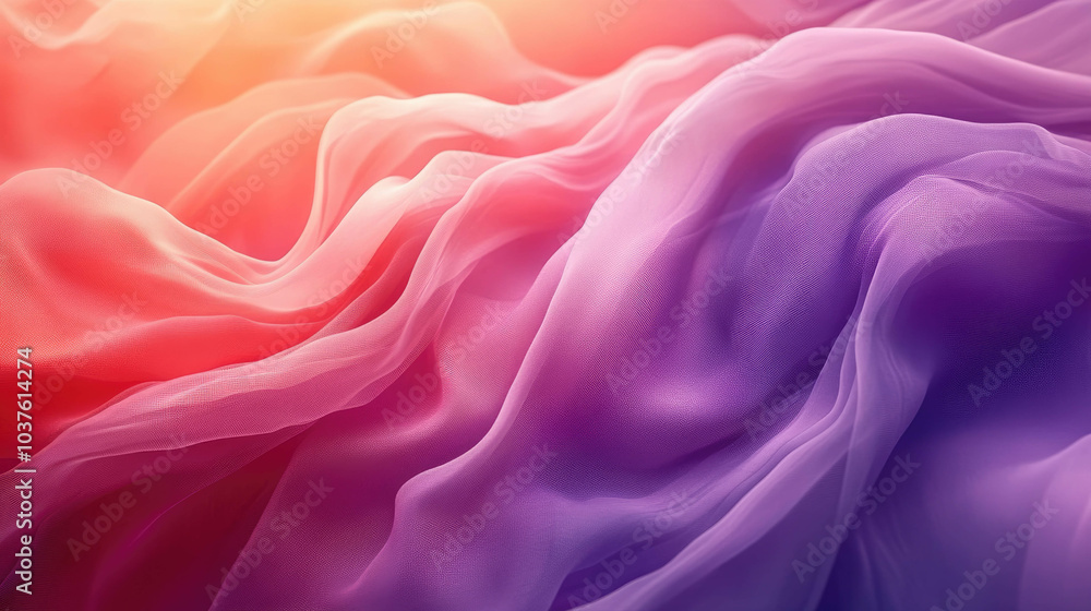 Fototapeta premium Vibrant Flowing Fabric: Aesthetic Red-Purple Waves Under Soft Light