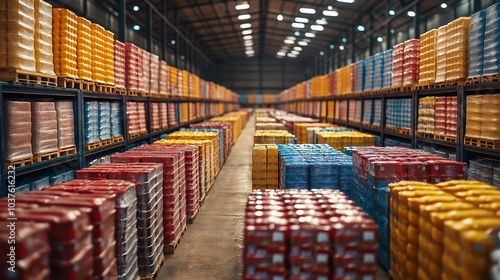 Neatly organized storage facility showcasing vibrant pallets stacked for efficient inventory management