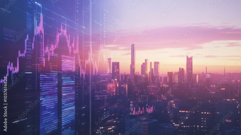Cityscape with Stock Market Data Cityscape with Stock Market Data