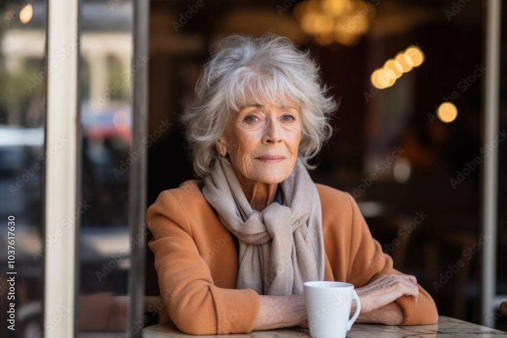 Portrait of a senior woman sitting in a cafe with a cup of coffee Portrait of a senior woman sitting in a cafe with a cup of coffee