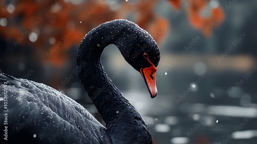 Fototapeta premium Photorealistic Black Swan Design Highlighting Natural Beauty and Elegance Image