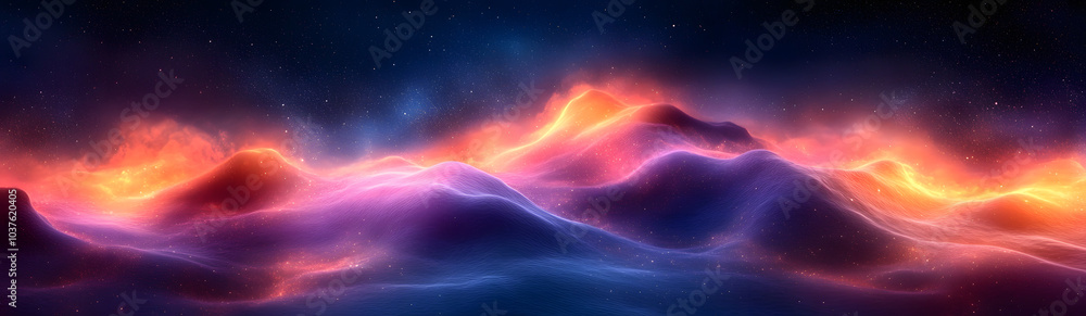Vibrant Abstract Landscape with Glowing Peaks and Nebula-Like Colors in a Cosmic and Dreamlike Atmosphere Vibrant Abstract Landscape with Glowing Peaks and Nebula-Like Colors in a Cosmic and Dreamlike Atmosphere