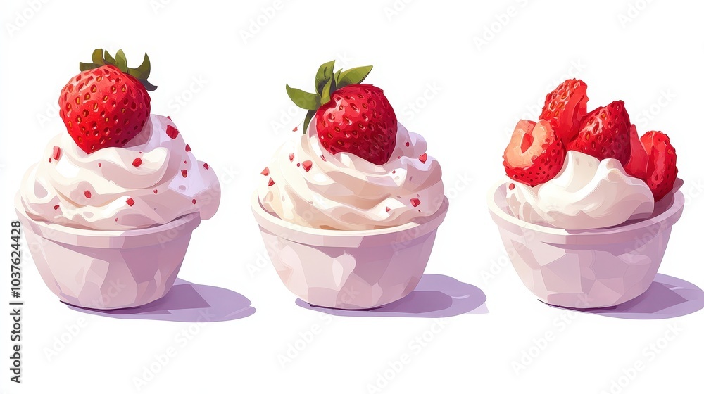 Whimsical Eton Mess United Kingdom Low Poly Game Asset Icons Set on White Background Whimsical Eton Mess United Kingdom Low Poly Game Asset Icons Set on White Background