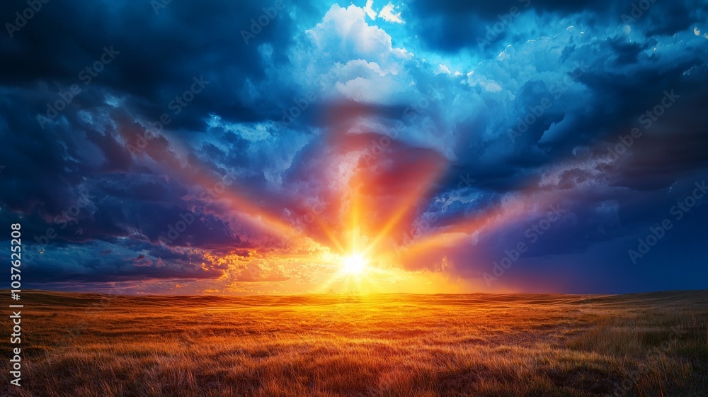 Obraz premium Sunbeam Breaking Through Dark Storm Clouds