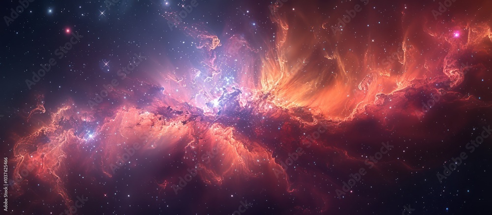 Fototapeta premium A stunning nebula with glowing red and orange gas clouds against a dark background of stars.