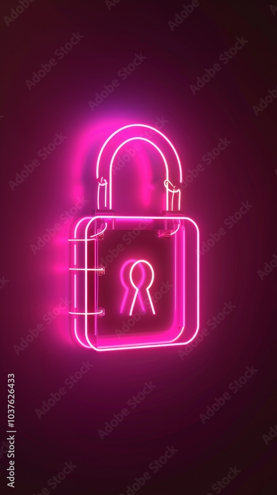 A neon door with a glowing lock and a glowing keyhole A neon door with a glowing lock and a glowing keyhole