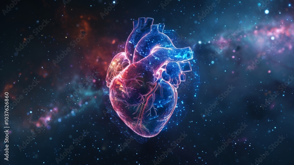 Naklejka premium A heart is shown in a pinkish purple color with smoke surrounding it. The heart is surrounded by a blurry background, which gives the impression of a dream or a surrealistic scene