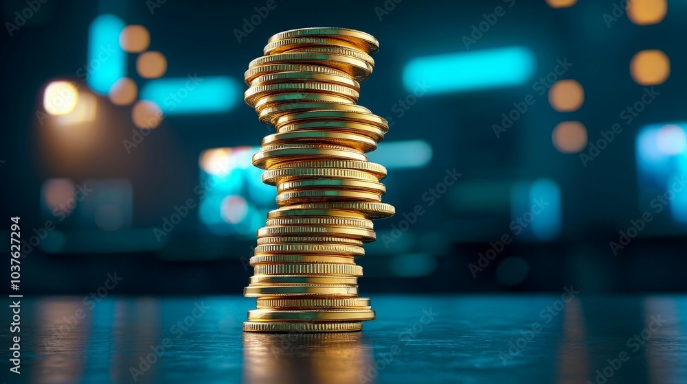 Stacks of Gold Coins Balanced Together Stacks of Gold Coins Balanced Together