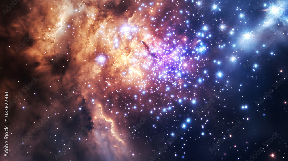 Fototapeta premium A vibrant cluster of stars against a dark backdrop, showcasing their twinkling brilliance