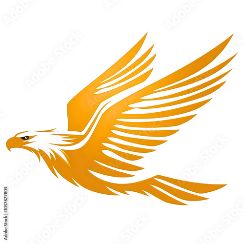 Majestic gold silhouette eagle, regal icon symbol identity, distinguished corporate insignia company, powerful logo sign bird, emblematic design soars photo