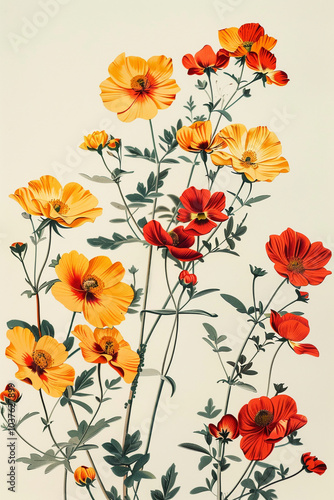 Vintage-inspired Botanical Illustration of Wildflowers