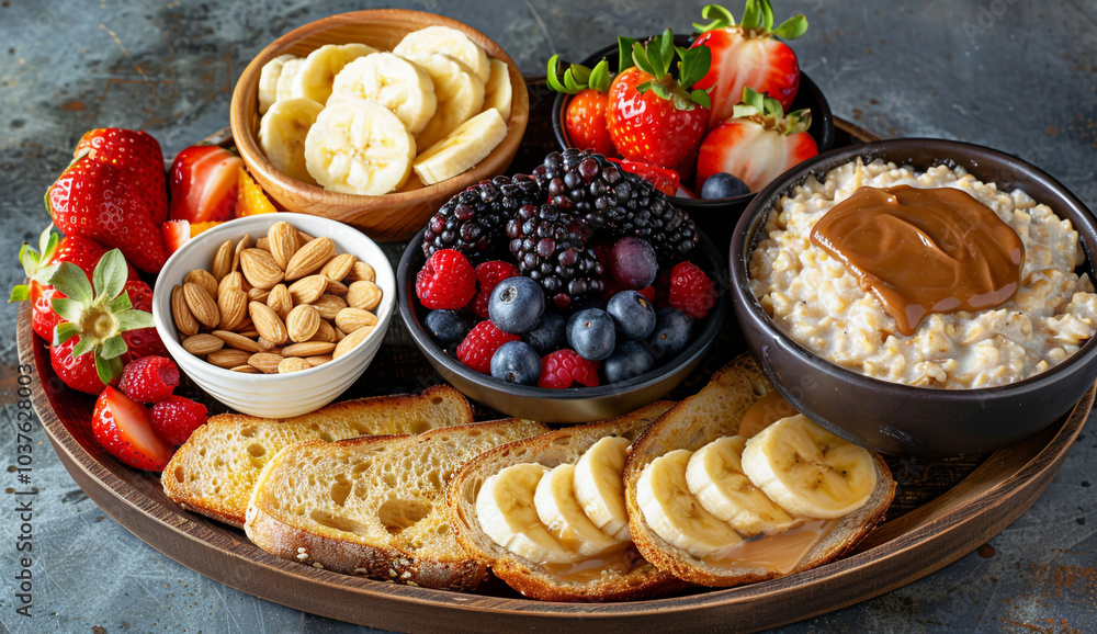 Vegan Breakfast Spread Aerial View Photo Vegan Breakfast Spread Aerial View Photo