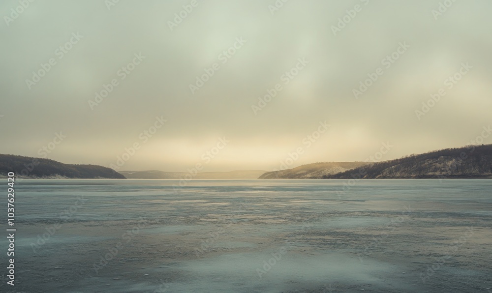 Obraz premium A large body of water with a cloudy sky in the background