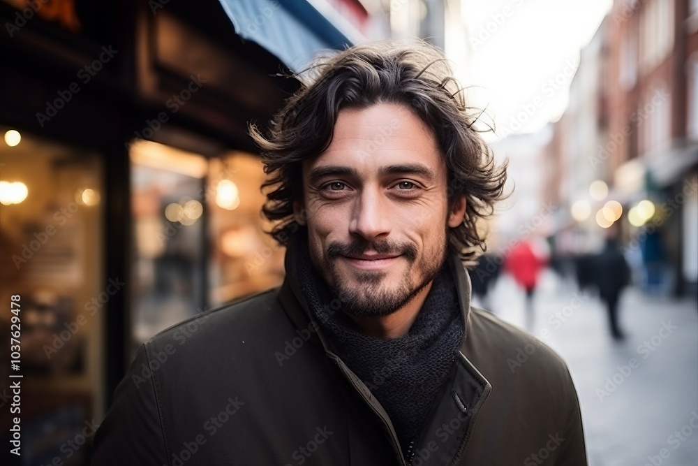 Portrait of a handsome young man with a beard in a European city. Portrait of a handsome young man with a beard in a European city.